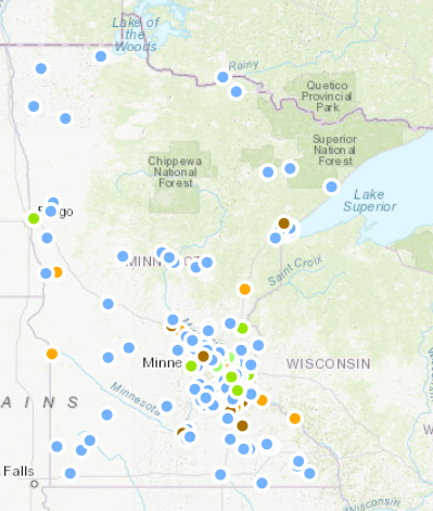 Screenshot of interactive projects map in the ER database